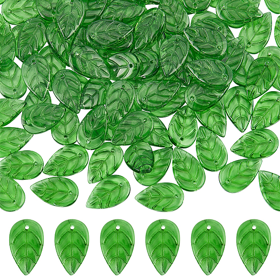 100Pcs Handmade Lampwork Pendants, Imitation Jade, Leaf