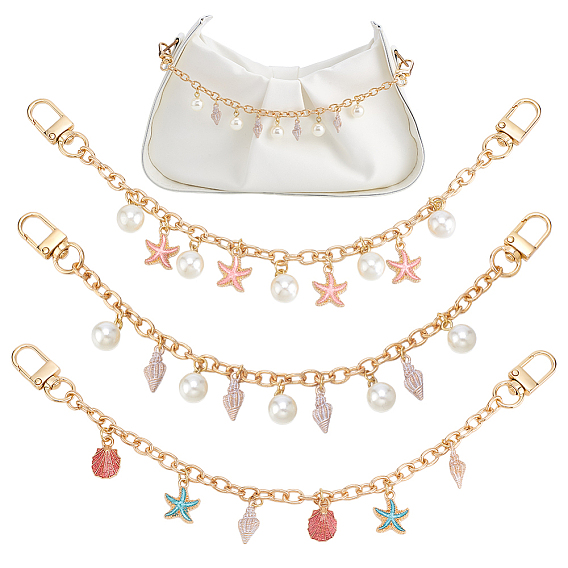 3 шт. 3 стили океанская тематика сплав эмаль с пластиковой жемчужной раковиной и кисточкой в виде морской звезды сумка декоративные цепочки, разноцветные