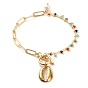 Shell Shape Charm Bracelets, with Brass Paperclip Chains, Glass Beads, Natural Pearl Beads, 304 Stainless Steel Toggle Clasps and Charms, Colorful