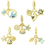 5 шт. 5 стили латунные подвески с кубическим цирконием в европейском стиле, Подвески с большими отверстиями, золотые, долговечный, без свинца и без кадмия, стойки покрытие, разноцветные