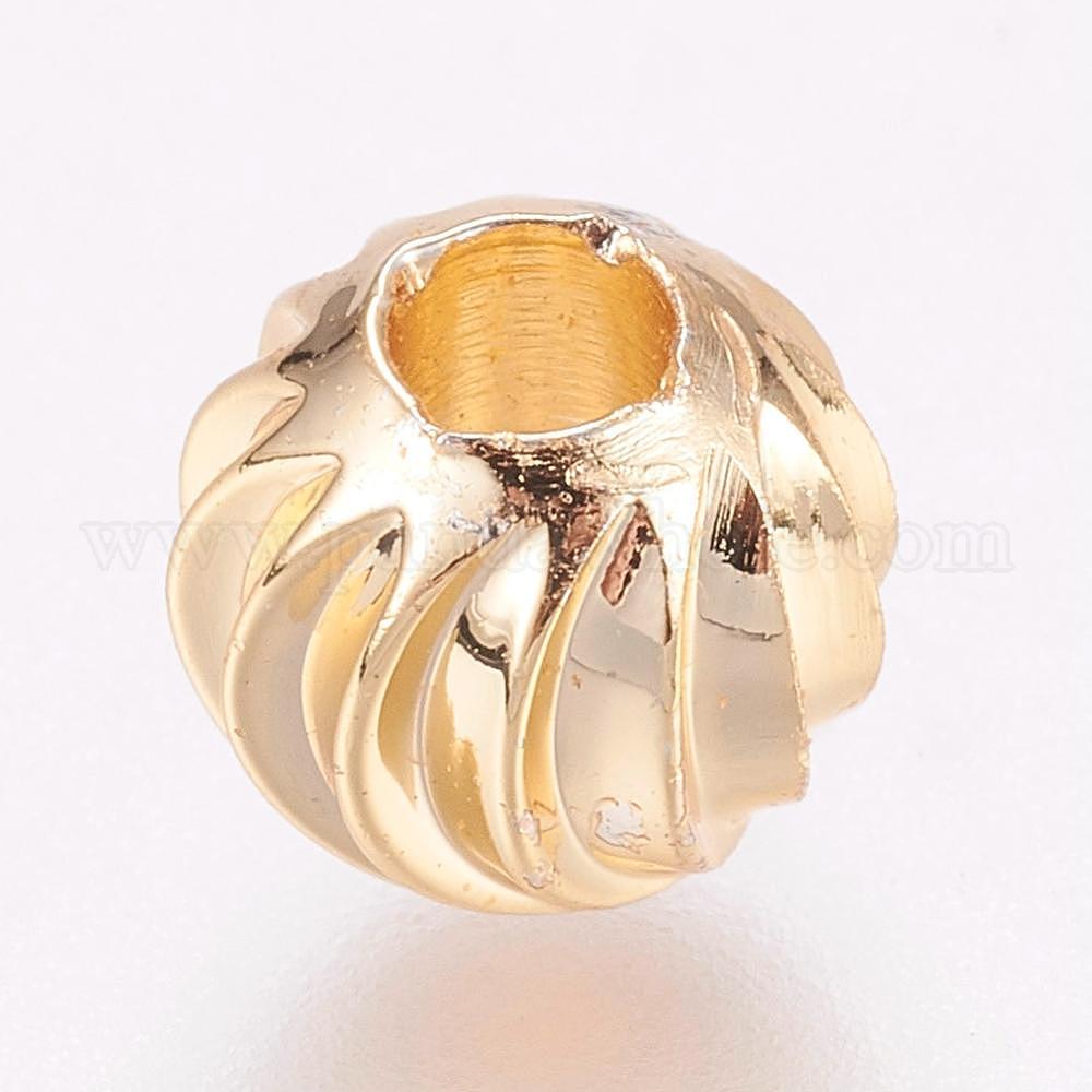 China Factory Brass Corrugated Beads, LongLasting Plated, Real Gold