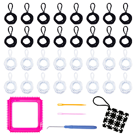 1 Machine à tresser les cordons élastiques en plastique carrés, métier à tricoter, avec un crochet en plastique et 2 aiguilles à laine, 100 pièces 2 couleurs cordon élastique en polyester