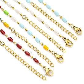 304 Stainless Steel & Glass Column Link Chain Necklaces, Golden