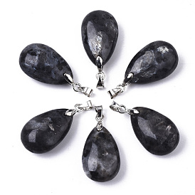 Natural Gemstone Pendants, with Stainless Steel Pinch Bails, Teardrop, Stainless Steel Color