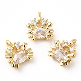 Rack Plating Brass Micro Pave Cubic Zirconia Pendants, Long-Lasting Plated, Lead Free & Cadmium Free, Crab