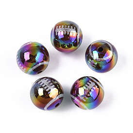 Непрозрачные акриловые бусины с УФ-покрытием, радужный, регби
