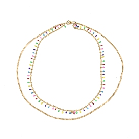 Colorful Enamel Oval Charms Double Layer Necklace, 304 Stainless Steel Curb Chains Jewelry for Women
