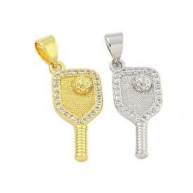 Rack Plating Brass Micro Pave Clear Cubic Zirconia Pendants, Cadmium Free & Lead Free, Long-Lasting Plated, Racket & Ball