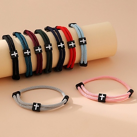 Alloy Rope String Bracelets for Woman Men, Square with Cross