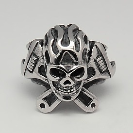 304 Stainless Steel Pirate Style Skull Wide Rings