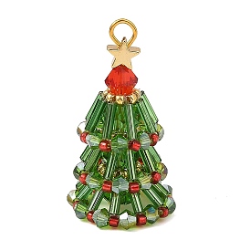 Colgantes navideños de latón y cuentas de vidrio, encantos del árbol de navidad, facetados, dorado