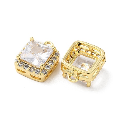 Brass Micro Pave Cubic Zirconia Charms, Square Charm
