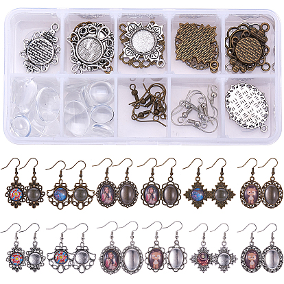 DIY Earring Making, with Tibetan Style Alloy Cabochon Settings, Transparent Glass Cabochons and Brass Earring Hooks