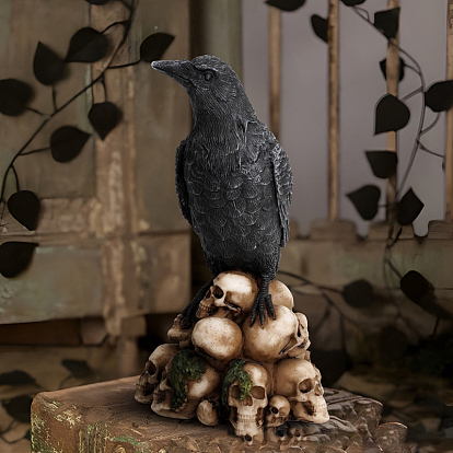 Halloween Resin Cat/Crow Figurines, for Home Desktop Decoration