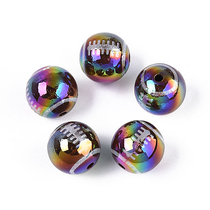 Непрозрачные акриловые бусины с УФ-покрытием, радужный, регби
