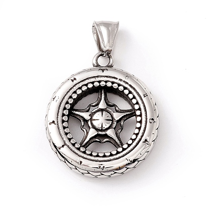 Tibetan Style 304 Stainless Steel Pendants, Wheel