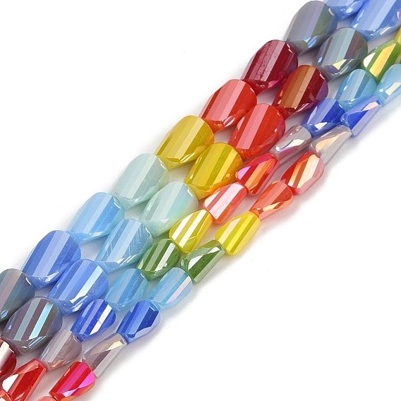 Гальванические стеклянные бусины, искривленная форма, граненые, градиент цвета