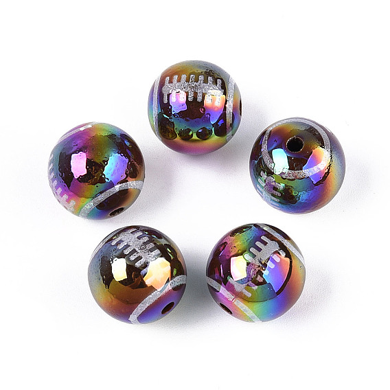 Непрозрачные акриловые бусины с УФ-покрытием, радужный, регби