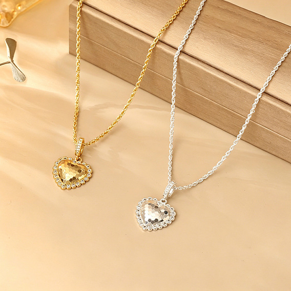 Brass Micro Pave Clear Cubic Zirconia Pendant Necklaces, Heart