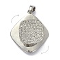 Brass Micro Pave Clear Cubic Zirconia Pendants, Rotatable, Rhombus