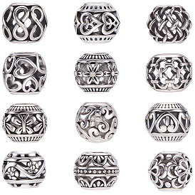 60 шт 12 стили европейские бусины из сплава в тибетском стиле, бусины с большим отверстием, рондель