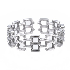 304 Stainless Steel Square Open Cuff Ring, Chunky Hollow Ring for Women