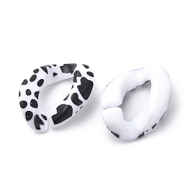 Acrylic Linking Rings, Quick Link Connector, for Curb Chain Making, Twisted Oval, White & Black, Cow/Zebra Pattern