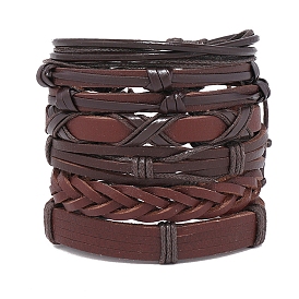 6pcs 6 bracelet réglable en cordon en simili cuir tressé de style serti de cordon ciré pour hommes