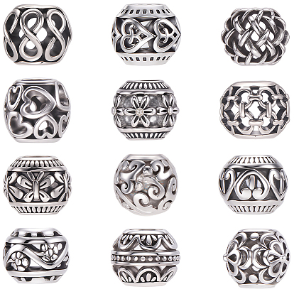 60 шт 12 стили европейские бусины из сплава в тибетском стиле, бусины с большим отверстием, рондель