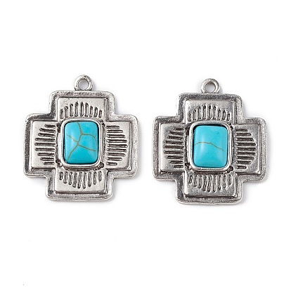 Synthetic Turquoise Pendants, with Alloy Findings, Cross Charms