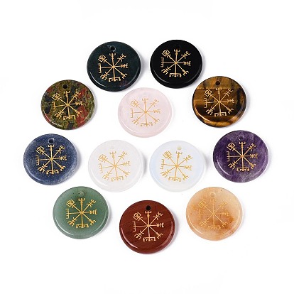 Природные и синтетические смешанные каменные подвески, плоские круглые подвески с золотым металлическим плетением в виде символа викинга, смешанные окрашенные и неокрашенные