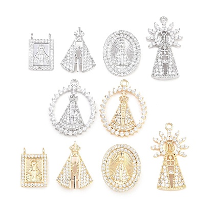 Religion Brass Micro Pave Clear Cubic Zirconia Pendants, Catholic Charms