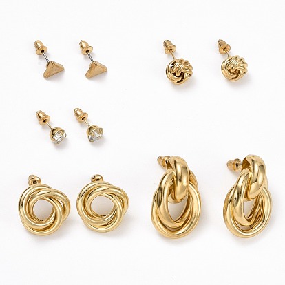 Ring & Triangle & Knot Rhinestone Stud Earrings, Interlock Rings Drop Earrings for Women
