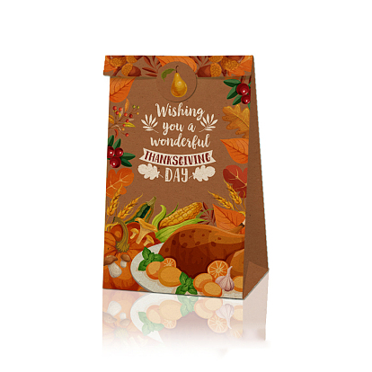 Thanksgiving Day Rectangle Paper Candy Gift Bags, Gift Packaging, with Round Dot Stickers