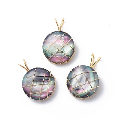  Pendentifs de résine, avec fil de cuivre écologique doré, charme plat rond