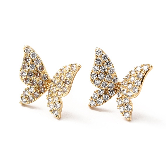 Clear Cubic Zirconia Butterfly Stud Earrings, Brass Jewelry for Women, Lead Free & Cadmium Free & Nickel Free