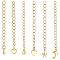 30Pcs 6 Styles Brass Ends with Chains, Golden