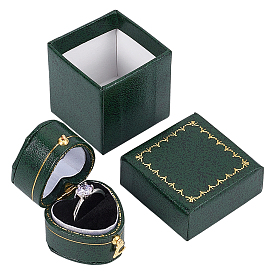 Шкатулки для колец в форме сердца из искусственной кожи, с квадратными маленькими коробками