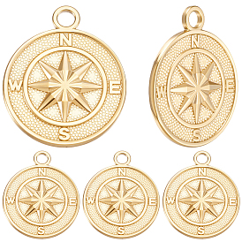 6 pcs 304 pendentifs en acier inoxydable, plat rond avec boussole