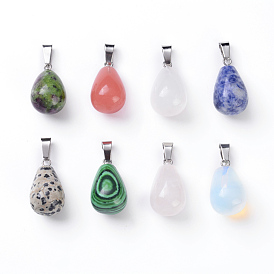 Natural & Synthetic Mixed Gemstone Pendants, with Platinum Tone Brass Findings, Teardrop