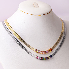 18K Gold Plated Snake Chain Love Necklace with Colorful Zircon and Bone Pendant Set