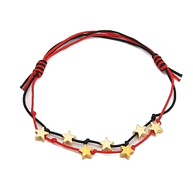 Nylon Thread Braided Beads Bracelets, with Brass Star Beads