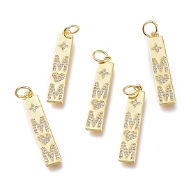Brass Micro Pave Clear Cubic Zirconia Pendants, with Jump Rings, Long-Lasting Plated, Rectangle & Star & Word & Heart