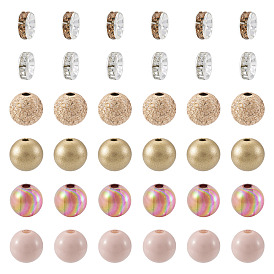 100 шт. 2 цветные акриловые бусины, окрашенные распылением, матовый стиль, круглые, с 100шт. акриловых бусин и 80шт. разделительных бусин из стразов