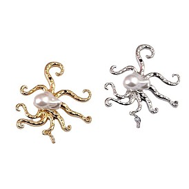 Baroque Style Octopus Brooch for Women, Alloy Brooches, with Plastic Imitation Pearl