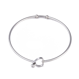 Stainless Steel Hollow Out Heart Bangle, Cocktail Wire Wrap Bangle for Women