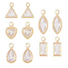 10Pcs 5 Styles Brass Cubic Zirconia Pendants, Nickel Free, Real 18K Gold Plated, Mixed Shapes
