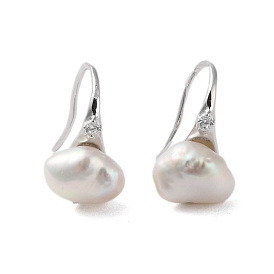 925 Sterling Silver Hoop Earring, with Cubic Zirconia and Natural Pearl