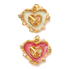 304 нержавеющей стальной эмали подвески, с искусственным жемчугом и стразами из АБС-пластика и соединительным кольцом, шарма сердца, ионное покрытие (ip), реальный 18 k позолоченный