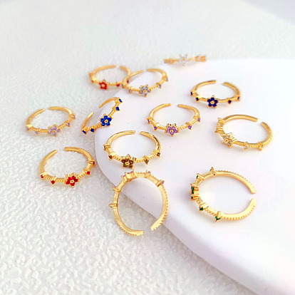 Регулируемые манжеты-кольца из латуни с микропаве из кубических цирконий, золотые